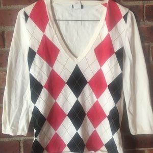 JCrew super cute pink and navy argyle sweater